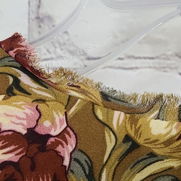 Philosophy Gold Floral Fringe Blouse S Boho Chiffon Long Sleeve Top Artsy Glam - Picture 12 of 14